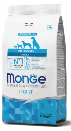 Monge dog корм all breeds adult light лосось 2,5 кг